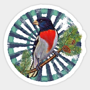 Rose-breasted Grosbeak Retro Circle Wheel Design Sticker